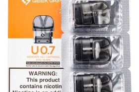 Geek Vape U Replacement Pods Features: 2mL Pod Capacity Side Fill System - Silicone Stoppered Integrated 0.7ohm Coil Magnetic Pod Connection Comes in a pack of three (3)